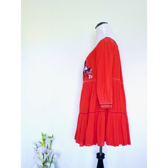 NEW! Free People Sunbeams Off the ShoulderDress Embroidered Boho Red SZ M - Picture 14 of 16